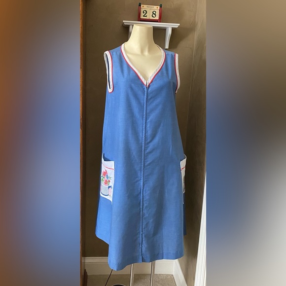 Komar 70s vintage house blue sleeveless dress robe women’s size M/L - Picture 2 of 12